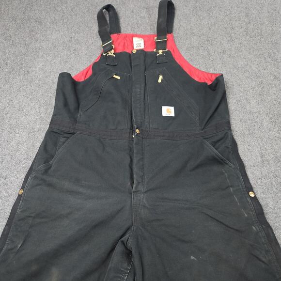 VTG Carhartt Overalls Bibs 42x30 Black Duck Canvas Side Zip USA R38 BLK Thrashed